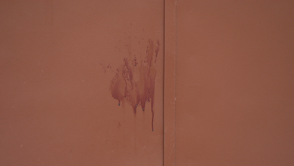 Marca de sangue em portão dentro de condomínio (Foto: TV Globo/Reprodução)