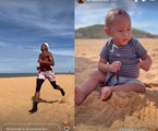 Paulo Andre corre na praia assistido pelo filho | Reprodução
