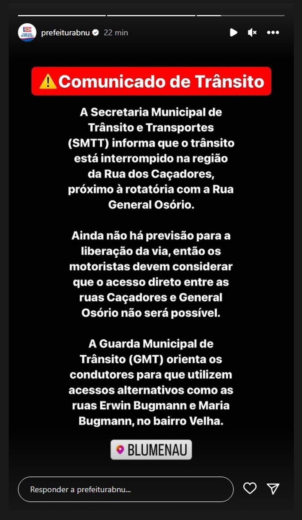 Prefeitura de Blumenau se manifesta sobre ataque a escola &mdash; Foto: Reprodu&ccedil;&atilde;o