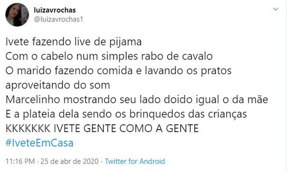 Internauta comenda live de Ivete Sangalo em casa � Foto: Reprodu��o/ Twitter