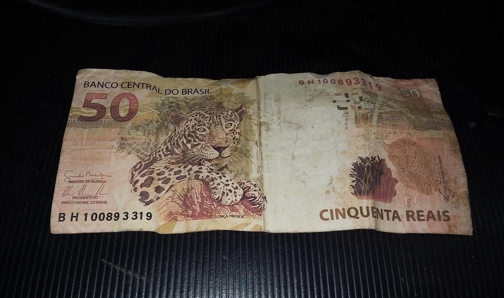 Nota falsa de R$ 50 que circulava em Machadinho D'Oeste, em Rondônia.  — Foto: Divulgação