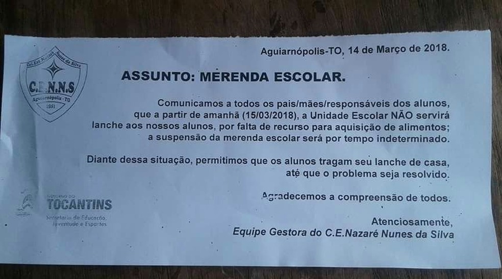 Bilhete foi distribuÃ­do em escola (Foto: DivulgaÃ§Ã£o)