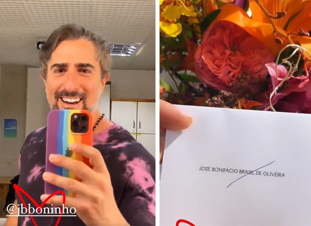 Marcos Mion recebe flores de Boninho (Foto: Reprodução Instagram)