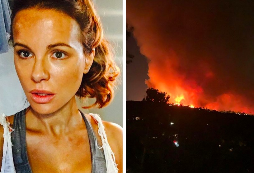 A foto compartilhada pela atriz Kate Beckinsale para avisar aos seus fãs que estava bem mesmo tendo precisado sair de casa na madrugada por causa dos incêndios que atingem a Califórnia (Foto: Instagram)
