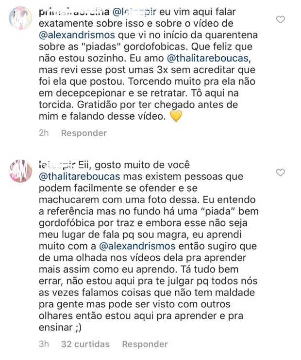 Seguidora alerta Thalita Rebouças após post (Foto: Reprodução/Instagram)
