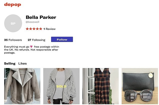 Página da conta de Isabella Cruise em site de vendas de roupas usadas inglês (Foto: Reprodução)