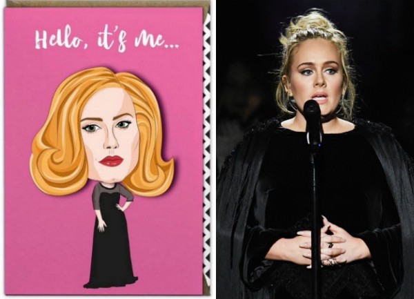 O cartão postal comprado pela cantora Adele, com a caricatura da artista (Foto: Reprodução/Getty Images)