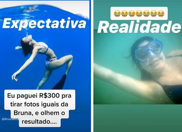 Fernanda Vian tentou reproduzir fotos de Bruna Marquezine (Foto: Reprodução TikTok)