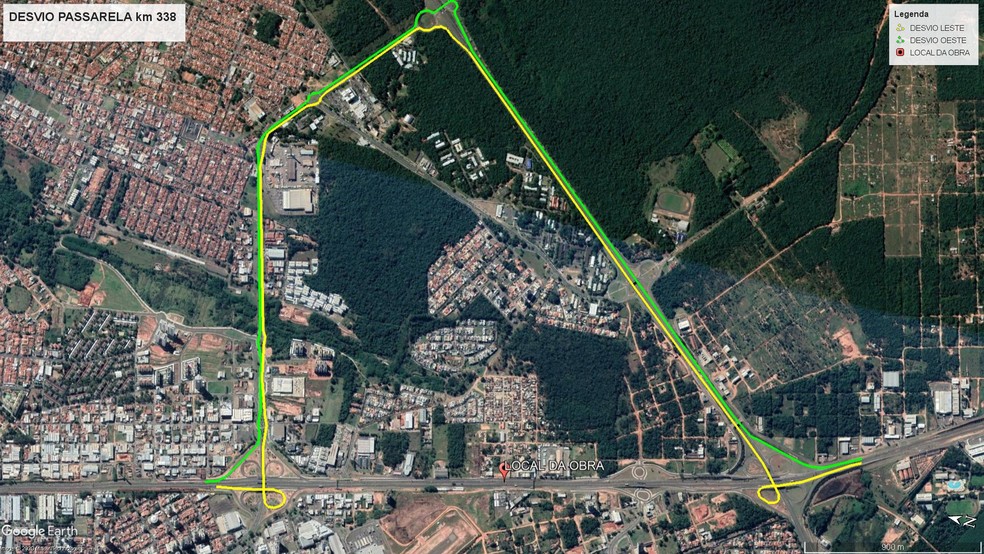 Mapa feito pela concessionária indica os desvios que serão feitos para os dois sentidos utilizando a SP-225 — Foto: Divulgação/Concessionária ViaRondon