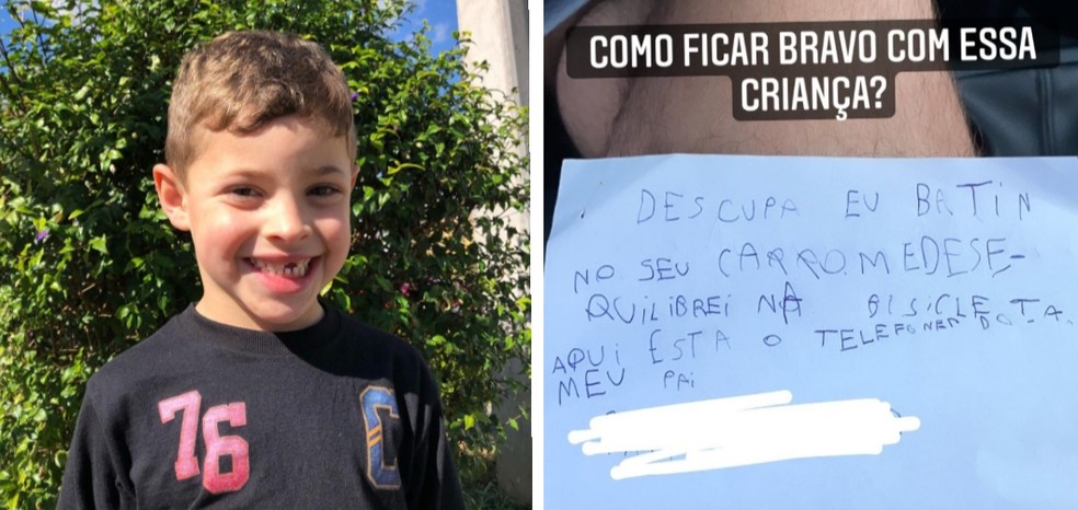 Menino pediu desculpas e deixou telefone do pai no bilhete — Foto: Arquivo pessoal/Marcel Weiss Hoffmann
