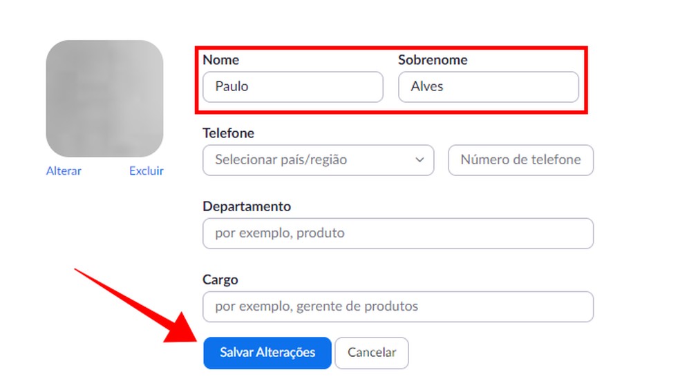 Mude o nome do perfil no Zoom — Foto: Reprodução/Paulo Alves