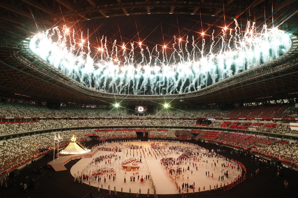 Cerimônia de abertura dos Jogos Olímpicos de Tóquio, no Estádio Olímpico, em 23 de julho de 2021 — Foto: YURI HIROSHI/ENQUADRAR/ESTADÃO CONTEÚDO