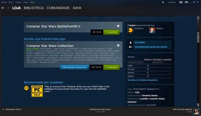 Star Wars Battlefront 2 é encontrado no Steam (Foto: Reprodução/Felipe Vinha)