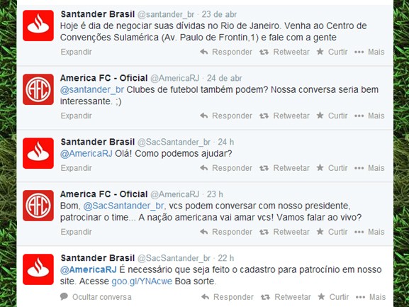 No Twitter, America pede que o Santander patrocine o time  (Foto: Reprodução)