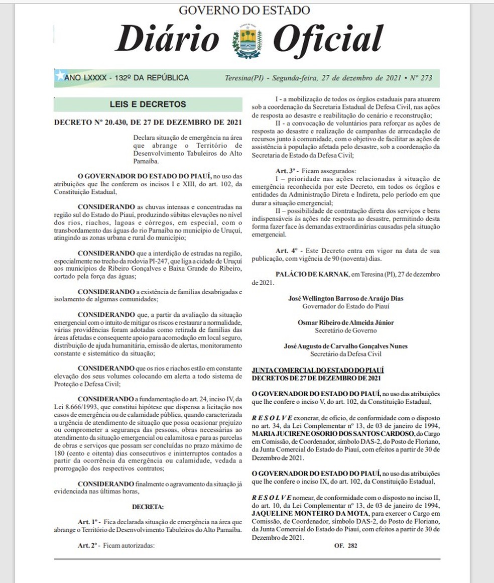 Decreto de emergência por causa das chuvas deve durar 90 dias  — Foto: Reprodução