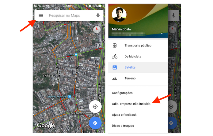 Acessando a ferramenta para adicionar empresa não incluída no Google Maps através do aplicativo para celular (Foto: Reprodução/Marvin Costa)