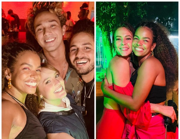 Larissa Manoela celebra com elenco de Cara e Coragem centésimo capítulos de novela de namorado (Foto: Instagram)