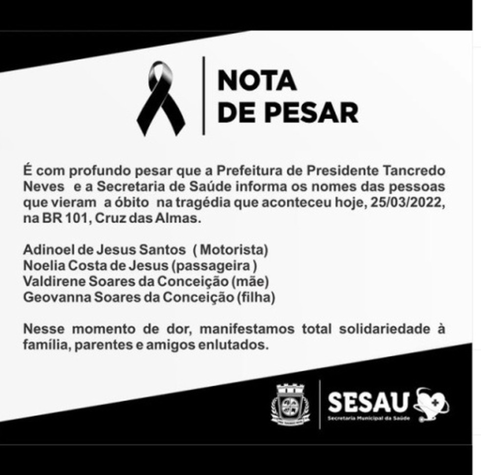Quatro pessoas morrem em acidente entre ônibus e caminhão na BR-101, Recôncavo Baiano — Foto: Reprodução/Redes Sociais