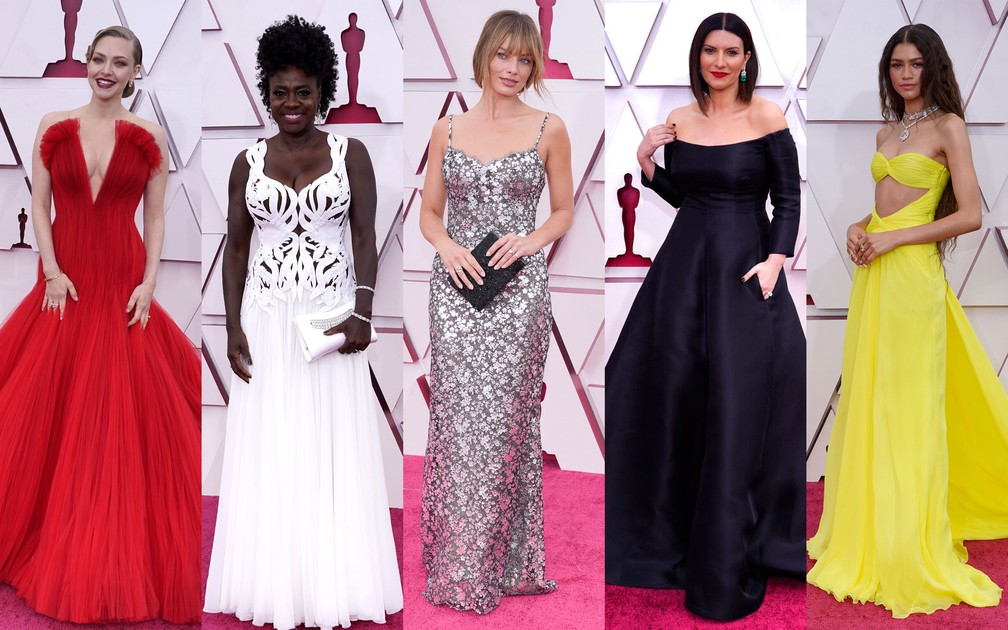 Amanda Seyfried, Viola Davis, Margot Robbie, Laura Pausini e Zendaya foram as cinco atrizes mais bem vestidas no Oscar, segundo leitores do G1  — Foto: AP Photo/Chris Pizzello