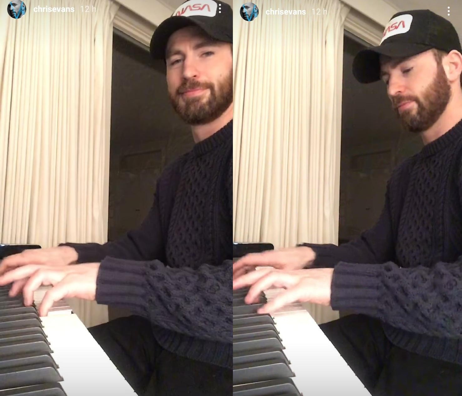Chris Evans mostra que arrasa no piano (Foto: Reprodução: Instagram)