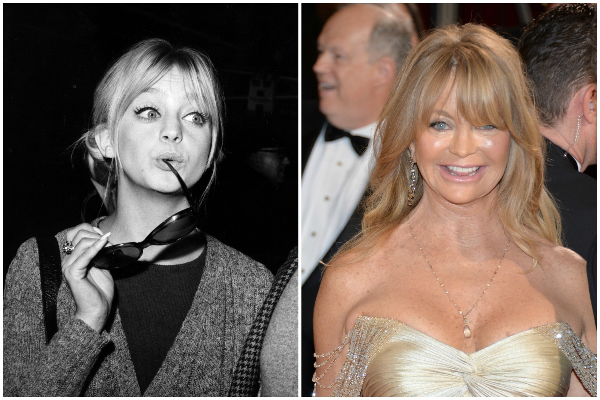 A atriz Goldie Hawn aos 24 anos de idade (à esq.) e agora, com 68. (Foto: Getty Images)