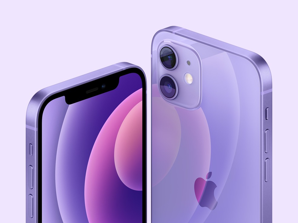 iPhone 12 e iPhone 12 mini na cor roxa. — Foto: Divulgação/Apple