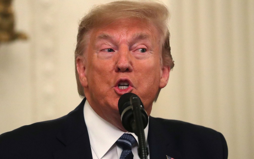 O presidente dos EUA, Donald Trump, participa de evento na Casa Branca, em Washington, na quinta-feira (7) — Foto: Reuters/Leah Millis