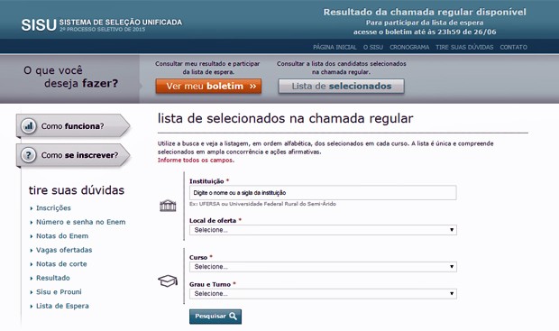 Registro e matrícula – Sisu