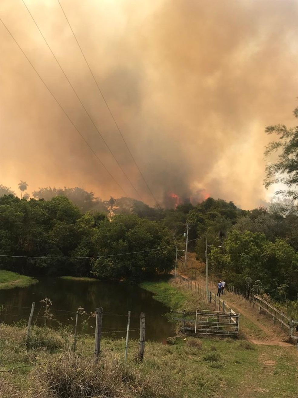 Fumaça na zona rural de Tibiriçá podia ser vista a longa distância — Foto: William Felício/Arquivo pessoal