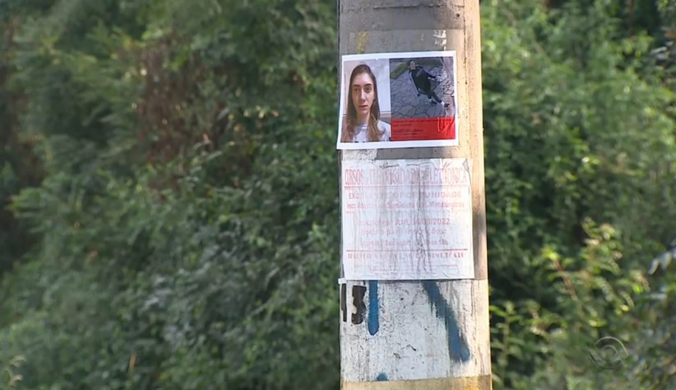 Cartazes com fotos da advogada espalhados por São Leopoldo — Foto: Reprodução/RBS TV