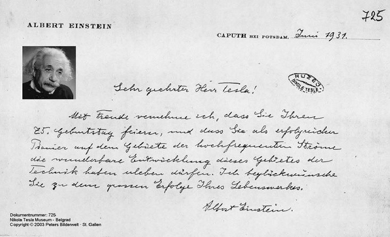 Carta de Einstein para Tesla (Foto: Reprodução/Arquivos de Tesla)