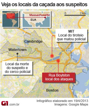 mapa perseguição boston (Foto: AP)