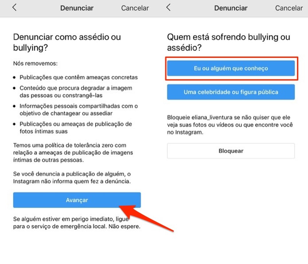Ação para finalizar uma denúncia de assédio no Instagram — Foto: Reprodução/Marvin Costa