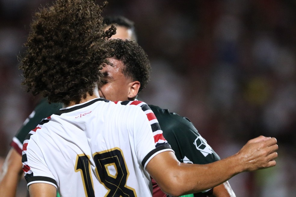 Confus&atilde;o entre Nathan, do Fluminense-PI, e Anderson, do Santa Cruz &mdash; Foto: Marlon Costa / Pernambuco Press