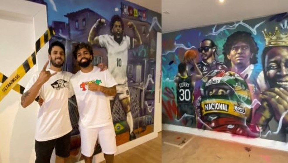 O  artista pl&aacute;stico Luan Ribeir&oacute;visk com Gabigol &mdash; Foto: reprodu&ccedil;&atilde;o/ instagram 