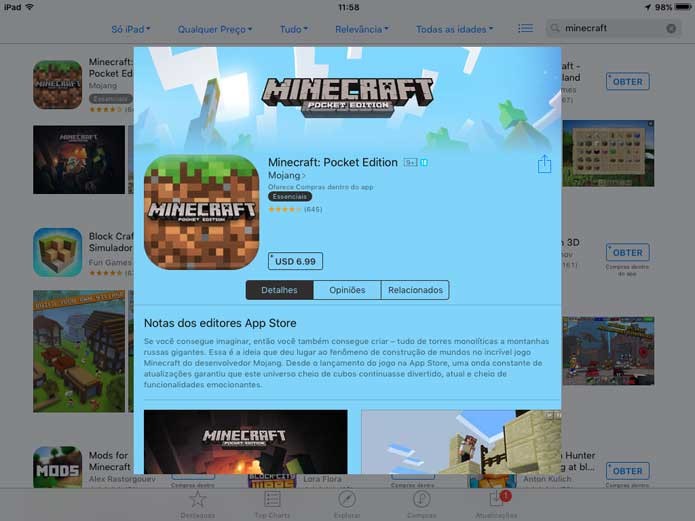 Minecraft Pocket na App Store do iOS (Foto: Reprodução/Felipe Vinha)
