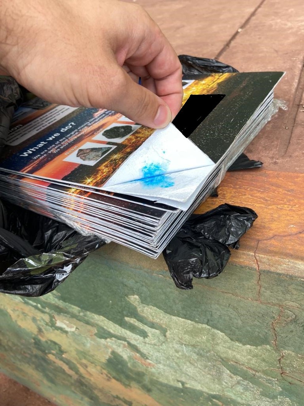 Teste reagiu positivo para cocaína em pacote com cartões de apresentação — Foto: PF/Divulgação