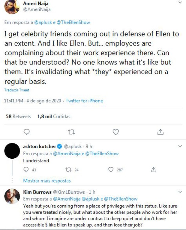 Ashton Kutcher sai em defesa de Ellen Degeneres (Foto: Reprodução / Twitter)
