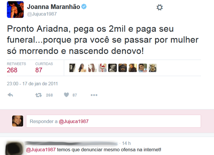 post joanna maranhão; twitter (Foto: Reprodução)