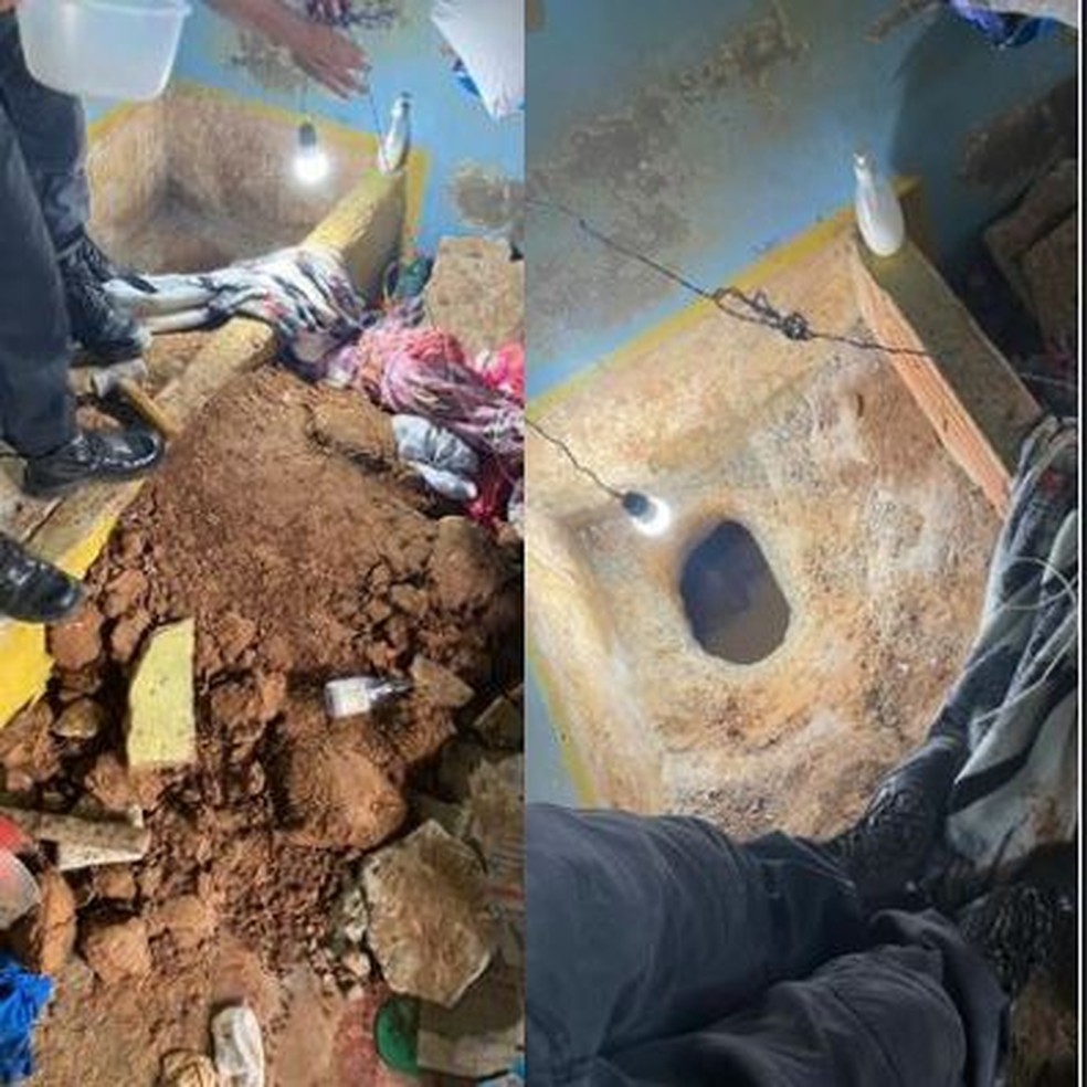 Presos fizeram o buraco na base onde ficam os colchões — Foto: Iapen-AC/Divulgação