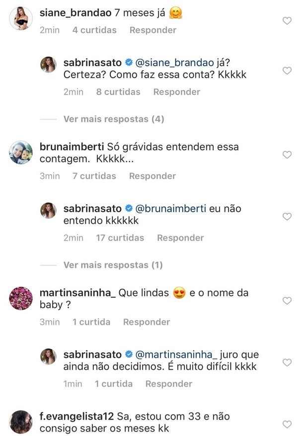 Sabrina responde comentários de seguidoras (Foto: Reprodução/Instagram)