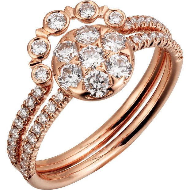 Modelos Anel de Noivado: Anel Etincelle de Cartier, ouro rosa 18K, engastado com 46 diamantes lapidação brilhante totalizando 0,63 ct - preço sob consulta + cartier.com.br (Foto: Divulgação)