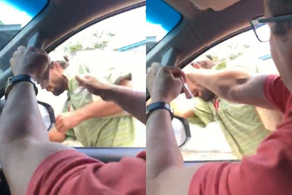 Morador que pedia dinheiro para comprar comida foi agredido por empresários na rua — Foto: Reprodução
