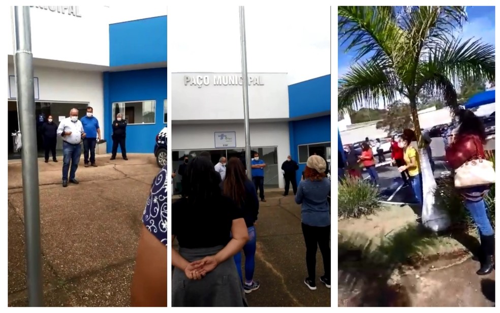 Comerciantes protestaram na frente da Prefeitura de Ara&ccedil;oiaba da Serra para pedir a abertura das lojas &mdash; Foto: Arquivo Pessoal