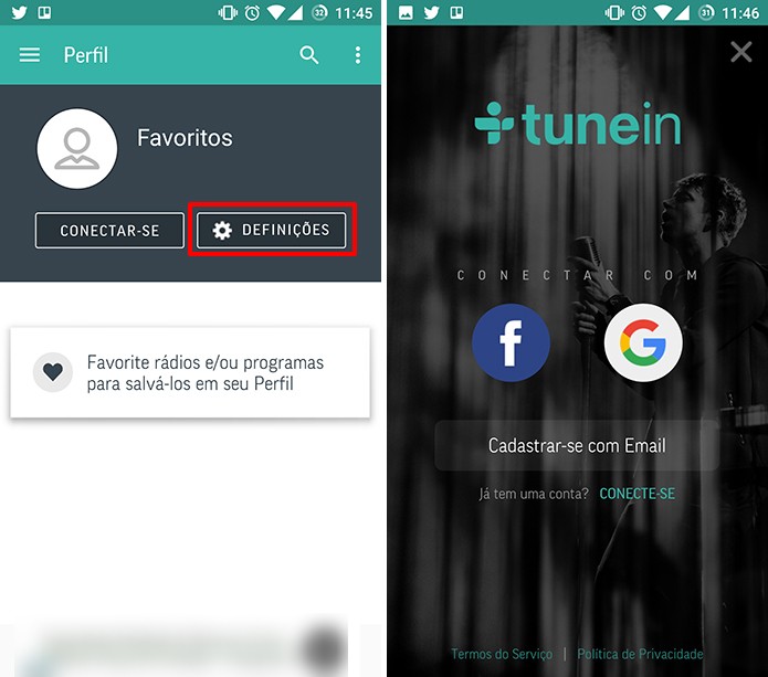 Usuário pode criar conta no TuneIn para guardar preferências de rádio online (Foto: Reprodução/Elson de Souza)