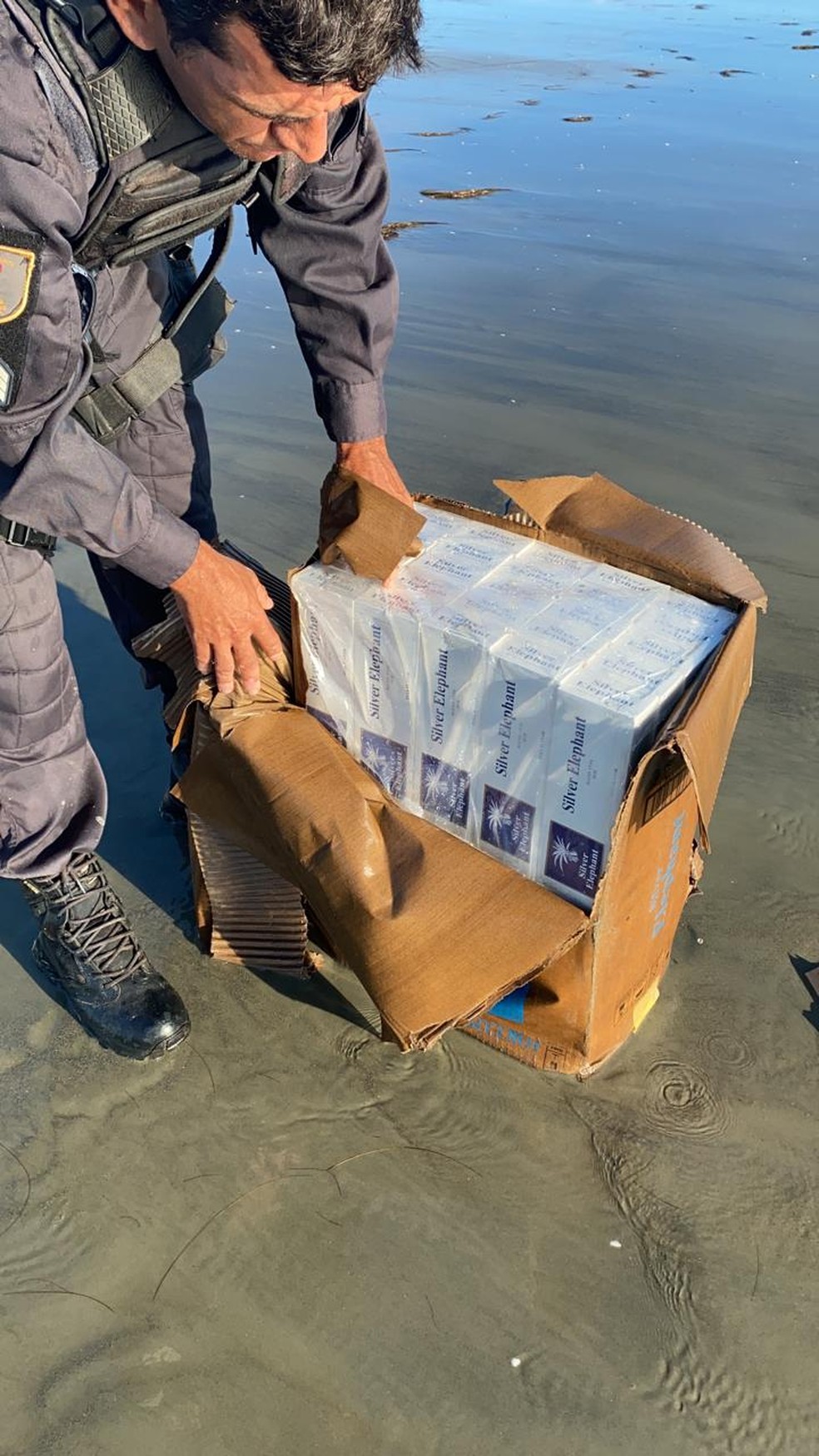 Caixas com cigarros foram encontradas na praia das Emanuelas, em Tibau, no Oeste potiguar — Foto: Cedida
