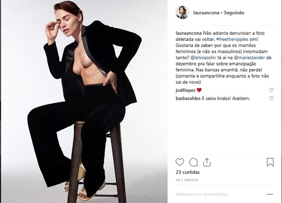Post da diretora de redação de "Marie Claire", Laura Ancona, excluído pelo Instagram — Foto: Reprodução/Marie Claire