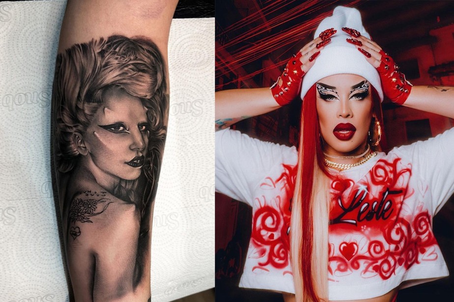 Gloria Groove tatua rosto de Lady Gaga no braço