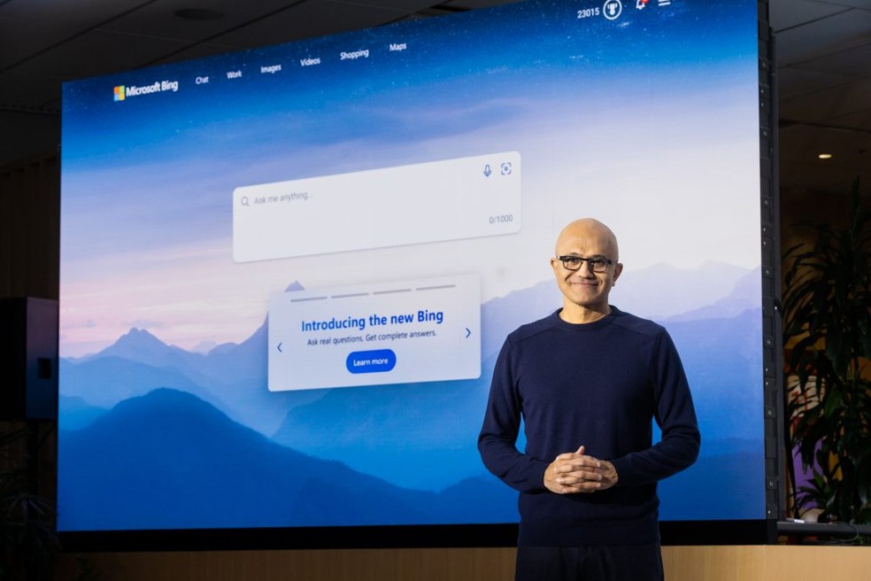 Satya Nadella, CEO da Microsoft, apresenta o novo Bing — Foto: Divulgação/Microsoft