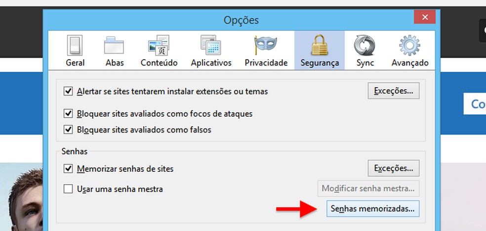 Gerenciando senhas salvas no Firefox — Foto: Reprodução/Helito Bijora